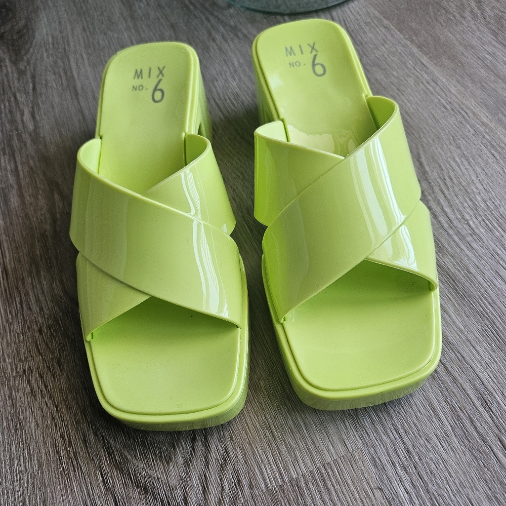 Mix No. 6 Neon Lime Green Crossband Slide Mules